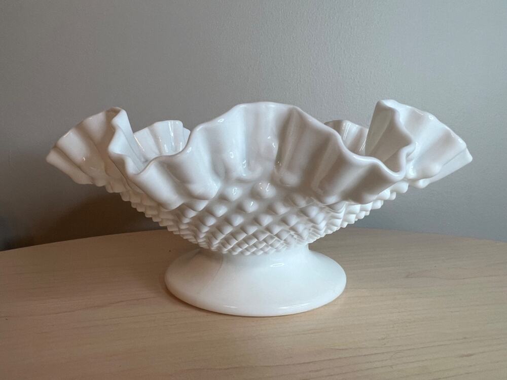 Vintage Fenton White Milk Glass Hobnail Bowl